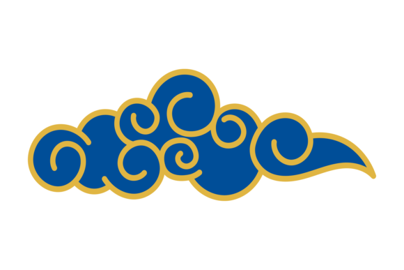 Cloud in Decorative Oriental Style: Blue and Golden Ink Elegance