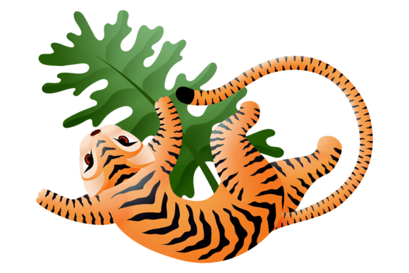 Tiger on Green Leaf: Oriental Decorative for Bold Branding